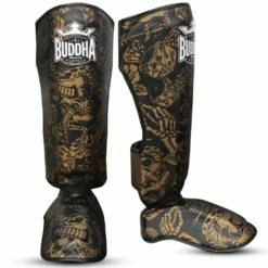 Buddha Espinilleras Muay Thai Kick Boxing Night Skull Nero-Oro