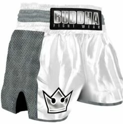 Buddha Pantalon Muay Thai Kick Boxing Buddha Retro Premium Bianco-Grigio